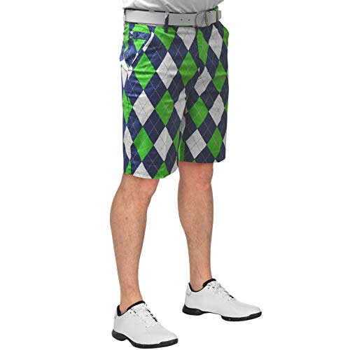 Royal & Awesome Men’s Patterned Golf Shorts, Blues on The Green, 32W