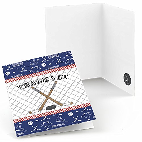 Big Dot of Happiness Shoots and Scores – Hockey – Baby Shower or Birthday Party Thank You Cards (8 Count)