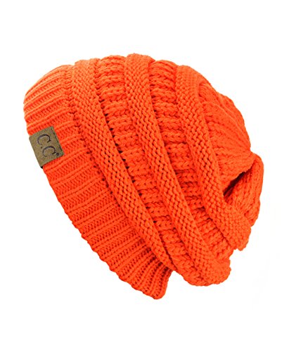 C.C Trendy Warm Chunky Soft Stretch Cable Knit Beanie Skully, Neon Orange