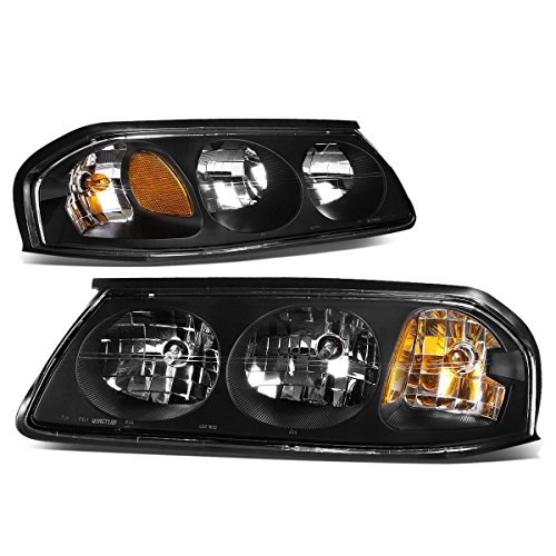 Auto Dynasty Pair of Black Housing Amber Corner Headlight Assembly Lamps Compatible with Chevy Impala 8th Gen 00-05
