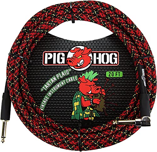 Pig Hog PCH20PLR Right-Angle 1/4″ to 1/4″ Tartan Plaid Guitar Instrument Cable, 20 Feet