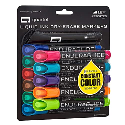 Quartet 500120M EnduraGlide Dry Erase Marker, Chisel Tip, Assorted Colors, 12/Set