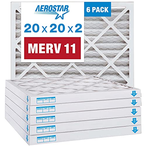 Aerostar 20x20x2 MERV 11 Pleated Air Filter, AC Furnace Air Filter, 6 Pack (Actual Size: 19 1/2″x19 1/2″x1 3/4″)