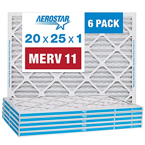 Aerostar 20x25x1 MERV 11 Pleated, AC Furnace Air Filter, 6 Pack (Actual Size: 19 3/4″x 24 3/4″ x 3/4″)