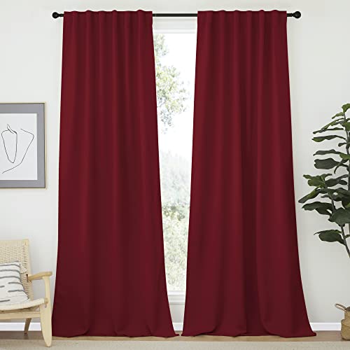 NICETOWN Burgundy Curtains Blackout Draperies Panels, Thermal Insulated Blackout Drapes for Sliding Door, Burgundy Red Color, 52″ x 95″, 2 Panels