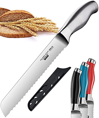Orblue Serrated Bread Knife with Upgraded Stainless Steel Razor Sharp Wavy Edge Width – Bread Cutter Ideal for Slicing Homemade Bread, Bagels, Cake (8-Inch Blade with 5-Inch Handle)