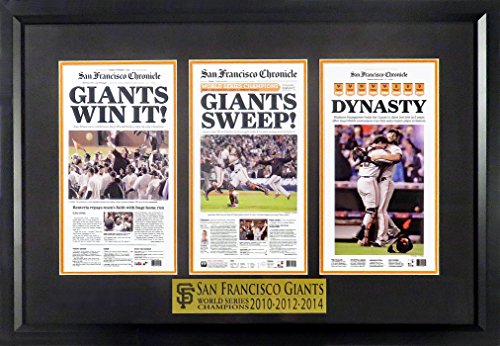 SF Giants 2010-2012-2014 World Series Champions Mini-Newspaper Framed Display