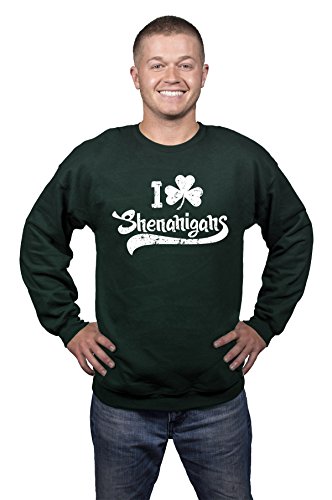 Crazy Dog T-Shirts I Clover Shenanigans Funny Saint Patricks Day Clover St Patty Unisex Sweatshirt (Forest Green) – XXL