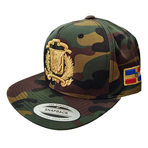 Peligro Sports Dominican Republic Embroidered Shield and Flag Snapback Cap (Camo/M. Gold)