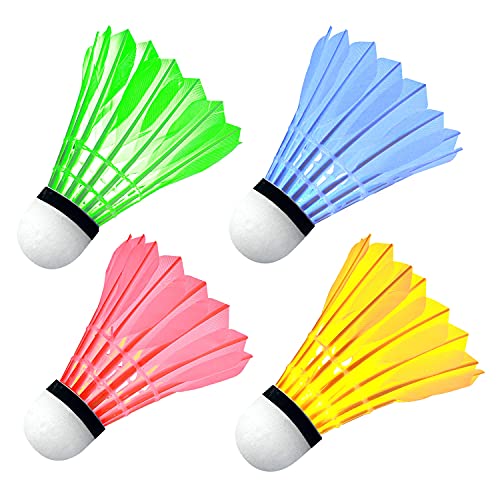 Ohuhu LED Badminton Birdies, 4Pack Badminton Shuttlecocks Lighting Birdie Glow in The Dark Night for Outdoor Indoor Sports Activities