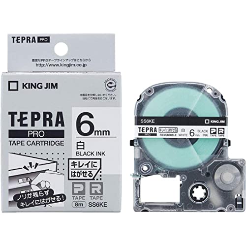 King Jim SS6KE Tepra PRO Tape Cartridge, Clean Peel and Stick Label, 0.2 inches (6 mm), White
