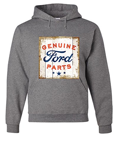 Tee Hunt Genuine Ford Parts Old Sign Hoodie Licensed Ford Truck Sweatshirt Gray XX-Large
