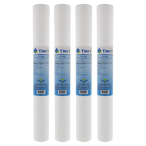 Tier1 1 Micron 20 Inch x 2.5 Inch | 4-Pack Spun Wound Polypropylene Whole House Sediment Water Filter Replacement Cartridge | Compatible with Pentek P1-20, SP-P1-20, PX01-20, Home Water Filter