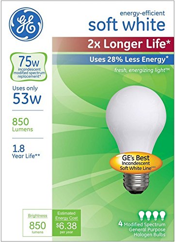 GE Lighting 70335 Halogen Light Bulb, Soft White, 53 Watts, 4/Pack