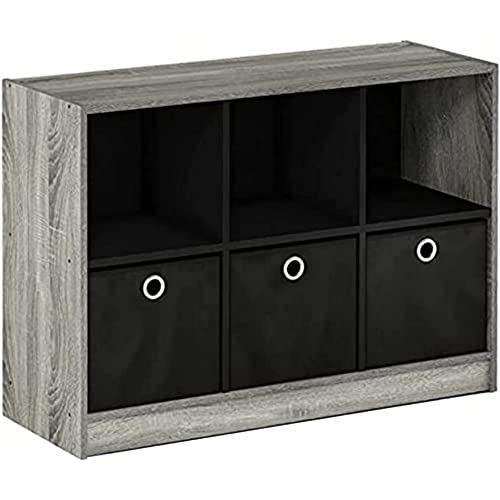 FURINNO Basic 3×2 Bookcase Storage, 3″ X 2″, French Oak Grey/Black,99940GYW/BK