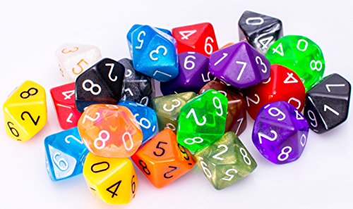 25 Count Assorted Pack of 10 Sided Dice – Multi Colored Assortment of D10 Polyhedral Dice