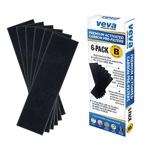 VEVA Replacement Pre Filter 6 Pack compatible with Germ Guardian Air Purifier Models AC4800 Series (AC4825, AC4825e) and Filter B FLT4825, Premium Carbon Activated