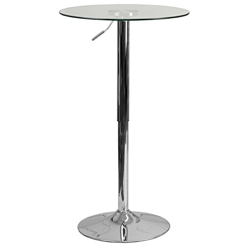 Flash Furniture 23.5” Round Adjustable Height Glass Table (Adjustable Range 33.5” – 41”), Clear/Chrome
