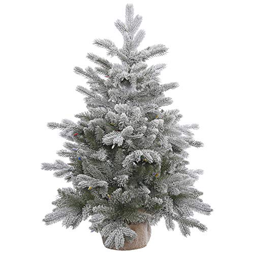 Vickerman 36″ Frosted Sable Pine Artificial Christmas Tree, Unlit – Faux Sable Pine Christmas Tree – Burlap Base – Seasonal Indoor Table Top Home Decor