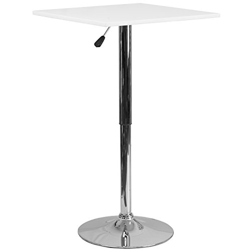 Flash Furniture 23.75” Square Adjustable Height White Wood Table (Adjustable Range 33” – 40.5”)