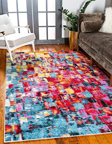 Unique Loom Lyon Collection Bright Modern Abstract Area Rug, 6 ft x 9 ft, Multi/Blue