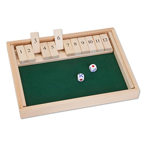 Bits and Pieces – Large Shut The Box Game – 3-in-1 Board Game – 12 Dice Board Game – Wooden Pub Tabletop Game Box – 2 Dice Included