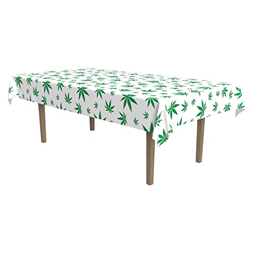 Beistle Tropical Fern Leaf Tablecover, 54″ x 108″, White/Green