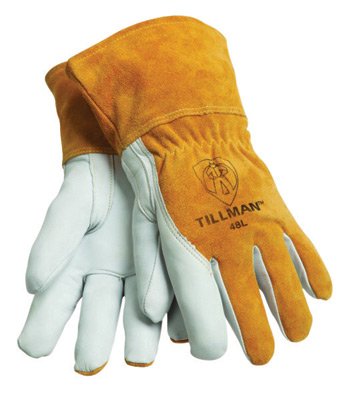 Tillman 48L Large Brown Top Grain Goatskin Fleece Lined Standard Grade MIG Welders Gloves with Straight Thumb, 3 1/2″ Cuff, Kevlar Stitching and Elastic Back (1/PR)
