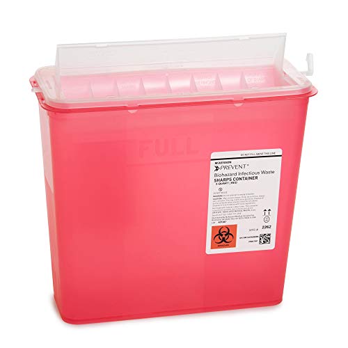 McKesson Prevent Biohazard Infectious Waste Sharps Container, Plastic, Red, 1.25 gal, 20 Count