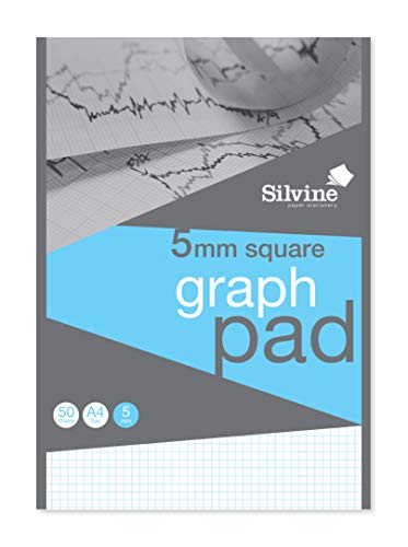 Silvine A4 Professional Graph Pad. 50 Sheets of Quality 90gsm Paper, Printed 5mm Squares. Ref A4GPX