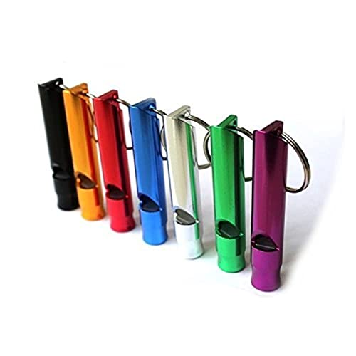 A Set of 5 Extra Loud Whistles for Camping Hiking Hunting Outdoors Sports and Emergency Situations, Sturdy but Light Aluminium Key Chain Signals of Different Colors – by Homey Product