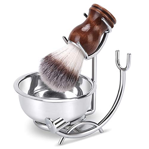 Deluxe Shaving Kit for Men, 3 in 1 Shaving Set Includes Shaving Brush, Stainless Steel Shaving Bowl, Razor & Brush Stand Holder