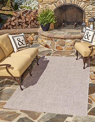 Unique Loom Collection Casual Transitional Solid Heathered Indoor/Outdoor Flatweave Area Rug, 9 ft x 12 ft, Beige