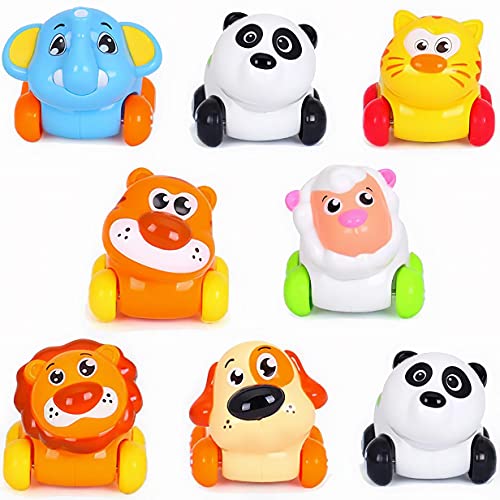 Liberty Imports 8 PCS Cartoon Animals Friction Push and Go Toy Cars Play Set for Babies and Toddlers | Cute Mini Play Vehicles Party Favors – Age 18 Months and Up