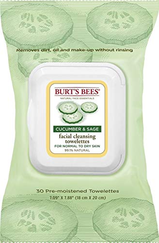 Burt’s Bees Facial Cleansing Towelettes, Cucumber and Sage, 30 Count (Pack of 6)