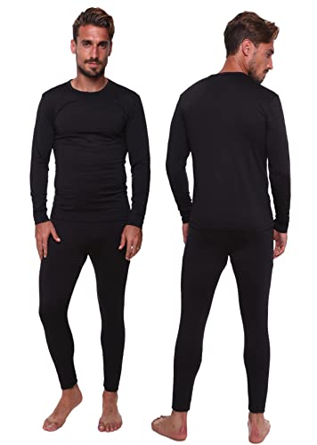 Men’s Thermal Set, Lightweight Ultra Soft Fleece Shirt and Pants,Black,Small