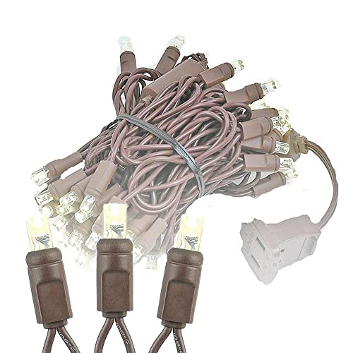 Novelty Lights 50 Commercial LED Christmas Lights (Warm White), 11 feet w/ 2.5 inch Bulb Spacing, 5mm Bulbs, UL Listed, Brown Wire String Lights