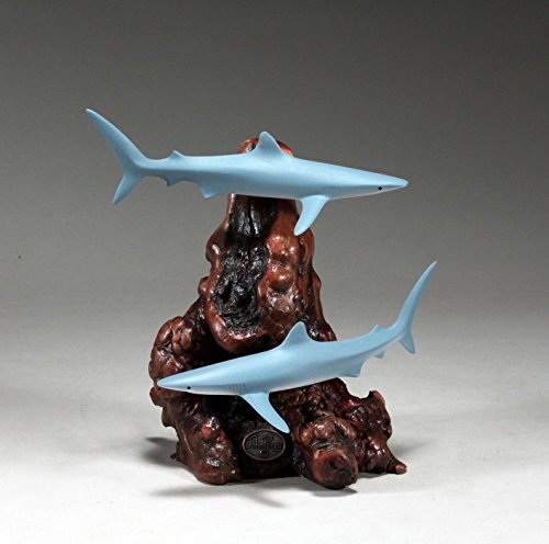 Blue Shark Duo Sculpture by John Perry 6 in long Airbrushed Statue Figurine