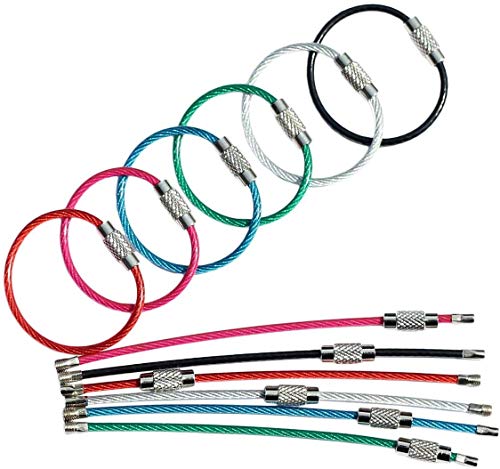 bayite Key Rings Stainless Steel Wire Keychains Cable Heavy Duty Luggage Tags Loops Tag Keepers 2mm Twist Barrel Pack of 12 (Cable length: 4 inches)