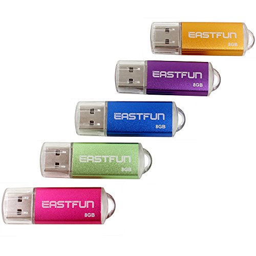 EASTFUN 5Pcs 8GB USB Flash Drive USB 2.0 Flash Memory Stick Thumb Stick Pen(Five Mixed Colors: Blue Purple Rose Green Gold)