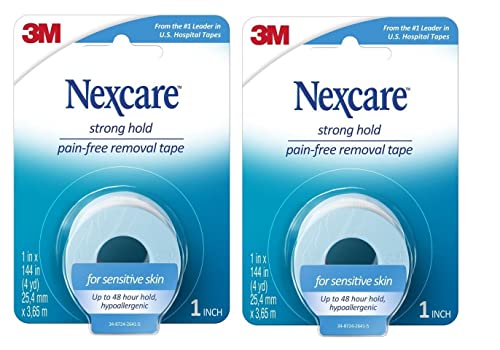 Nexcare Sensitive Skin Tape, Pain-Free Removal, 1-inch x 4 Yard Roll (Pack of 2)