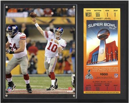 Eli Manning New York Giants Super Bowl XLVI 12×15 Sublimated Plaque with Replica Ticket – NFL Player Plaques and Collages