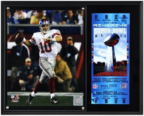 Eli Manning New York Giants Super Bowl XLII Sublimated 12×15 Plaque with Replica Ticket – NFL Player Plaques and Collages
