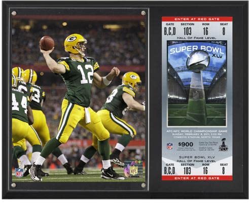 SPORTS MEMORABILIA Aaron Rodgers Green Bay Packers Super Bowl XLV Sublimated 12in x 15in Plaque with Replica Ticket – NFL Player Plaques and Collages