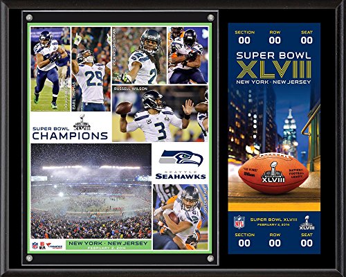 Seattle Seahawks Super Bowl XLVIII Champions 12” x 15” Plaque with Replica Ticket – NFL Ticket Plaques and Collages