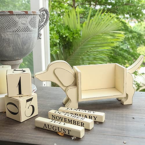 NIKKY HOME 2022 Vintage Wood Month Date Blocks Large Perpetual Calendar Desk Accessory, Shabby Chic Dog Shaped, Wooden Daily Calendar for Home and Office Decor, Beige | The Storepaperoomates Retail Market - Fast Affordable Shopping