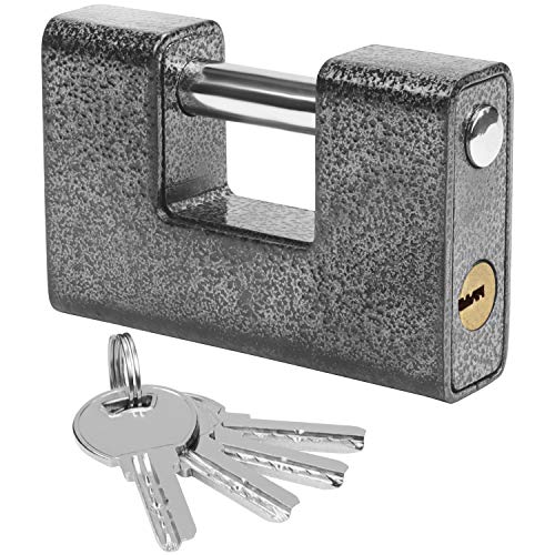 Kurtzy Heavy Duty Padlock with 4 Keys – Hardened Solid Steel Hardware Monoblock Lock – 12mm Thick Shackle – Protector Lock for Garage Door, Containers, Sheds, Shutters, Lockers, Gates and Warehouses
