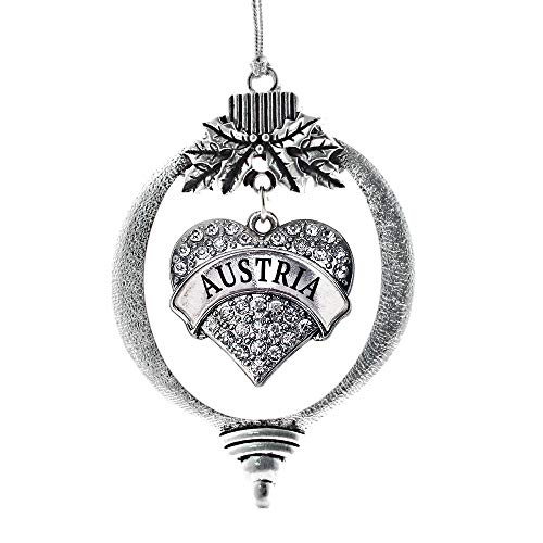 Inspired Silver – Austria Charm Ornament – Silver Pave Heart Charm Holiday Ornaments with Cubic Zirconia Jewelry