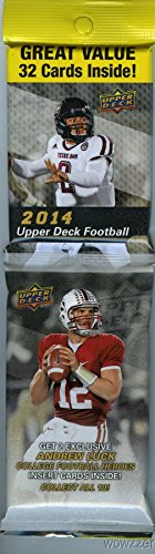 2014 Upper Deck Football Factory Sealed JUMBO FAT PACK with 32 Cards including TWO(2) EXCLUSIVE Andrew Luck Hero Cards! Look for Rookies & Autographs of Odell Beckham Jr., Derek Carr & Many More!