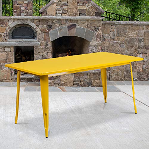 Flash Furniture Commercial Grade 31.5″ x 63″ Rectangular Yellow Metal Indoor-Outdoor Table
